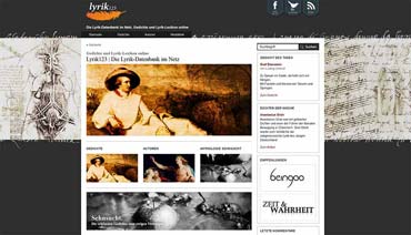 Die Deutsche Lyrik-Datenbank im Internet - Lyrik123.de (von Benjamin Erhardt) Die Deutsche Lyrik-Datenbank im Internet - Lyrik123.de (von Benjamin Erhardt)